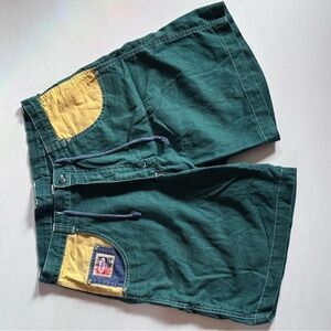 Gitano Green and Yellow Vintage 90s Linen Shorts